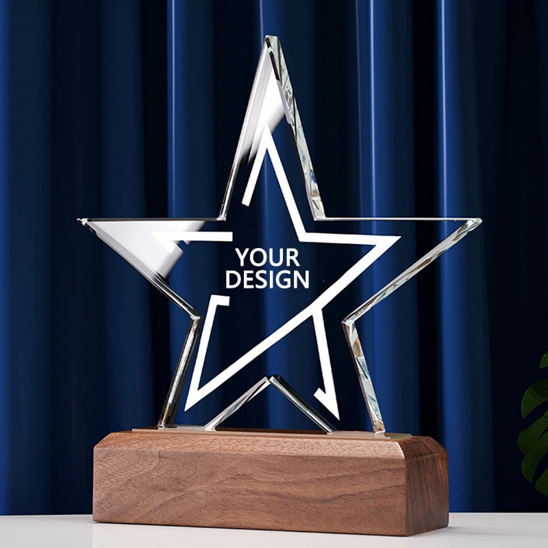 Wholesale Block Souvenir Music Piano Sample Manufacturer 3D Glass And Wood Shield Wooden Award Gold Plaque Trophy with Wood Base