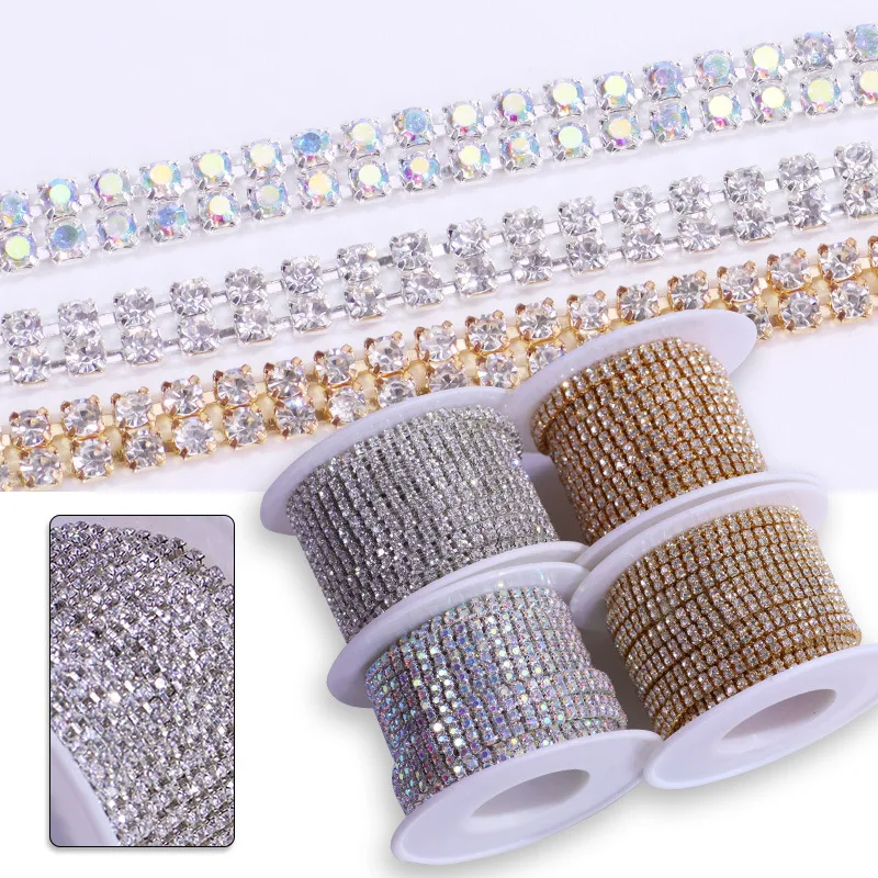 Wholesale Fashion Jewelry SS6-SS16 crystal AB rhinestones sew on Diamond double row claw cup chain for garment clothing