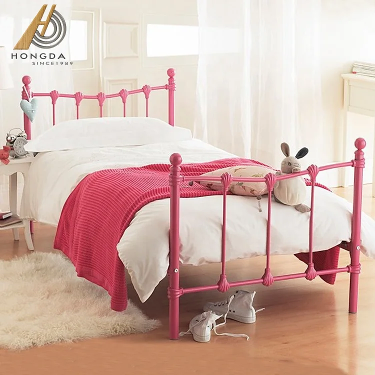 
Girls Bedroom Set Single Pink Metal Bed Frame Children Girls Princess Bedstead 