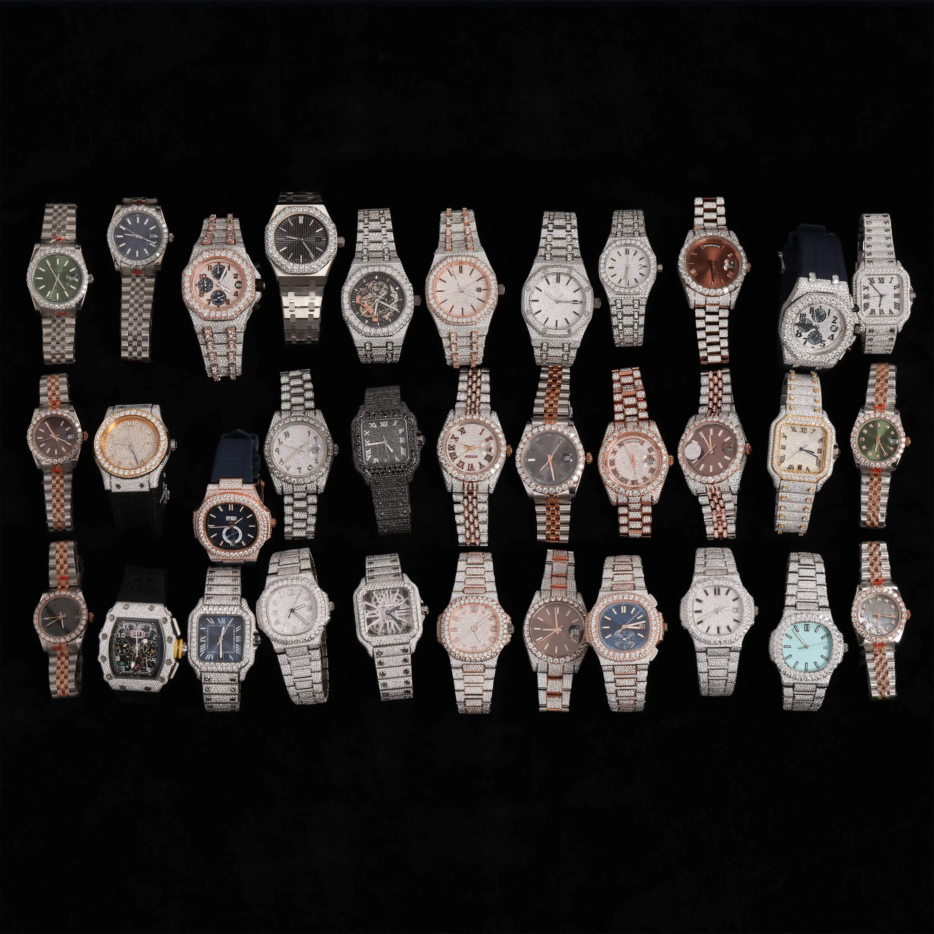 Multiple Customized Diamond Tested Iced Out Luxury VVS Moissanite Diamond Watch Unisex Hip Hop Full Iced Out Diamond Watch