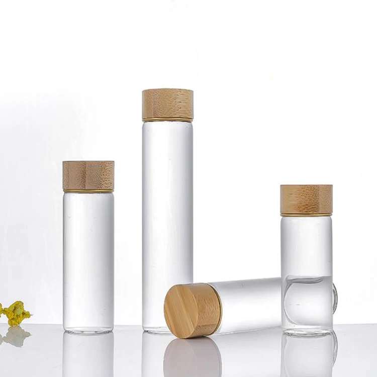 wholesale 20mm 22mm diameter glass tube bottle with bamboo screw cap