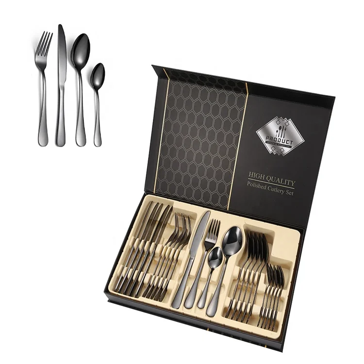 
Low MOQ and hotel flatware 4 pcs stainless steel cutlery, gold knife fork and spoon 
