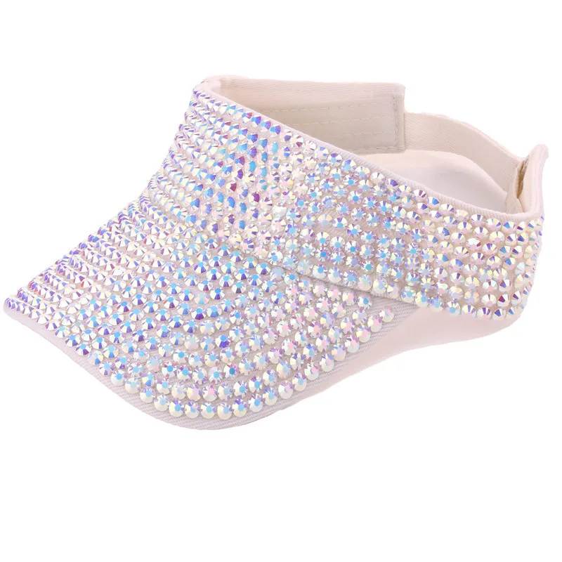 High quality rhinestone visor hat summer women sun protection visor caps