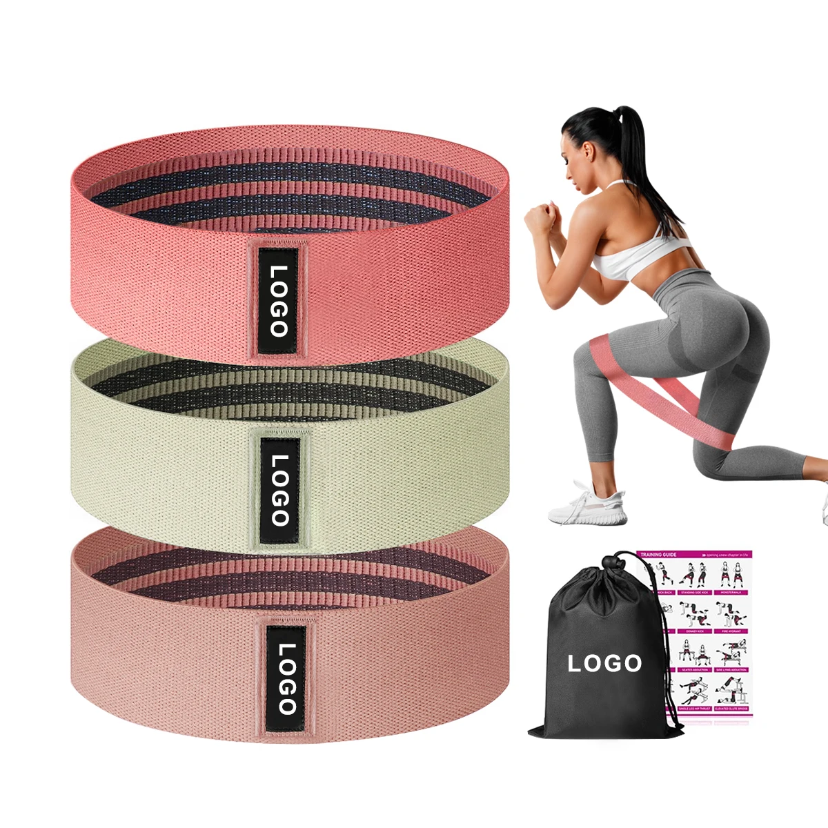Factory Custom Logo Nude Fabric Resistance Bands Set Thick Workout Bands Fitness Exercise Hip Booty Bands