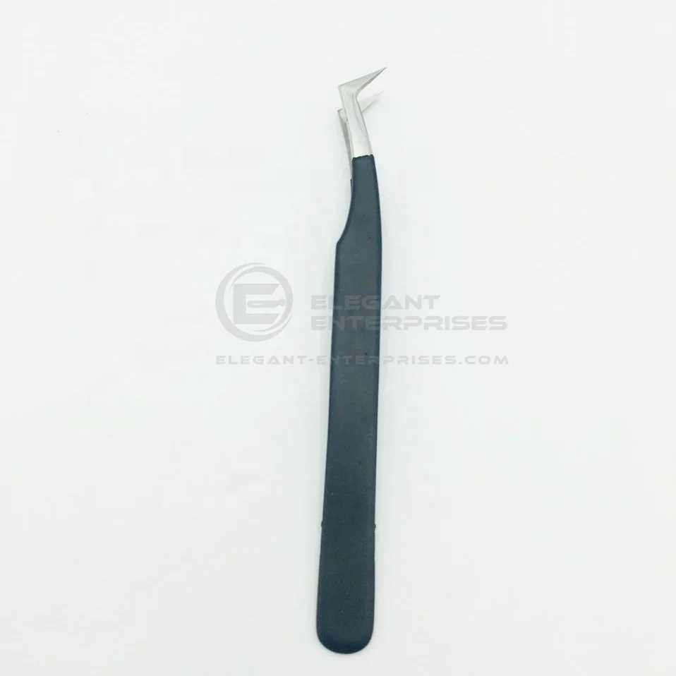 
Black Powder Coated Silver Tip Russian Volume L Type Tweezers/ Stainless Steel Eyelashes Extension Tweezers custom logo 