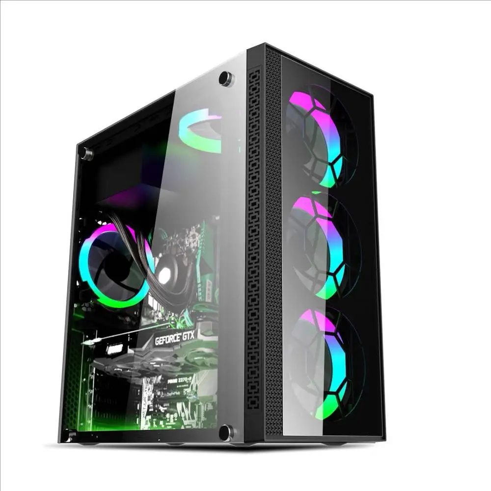 
Корпус компьютера ATX, настольный игровой корпус с вентиляторами ARGB, боковая панель из закаленного стекла 