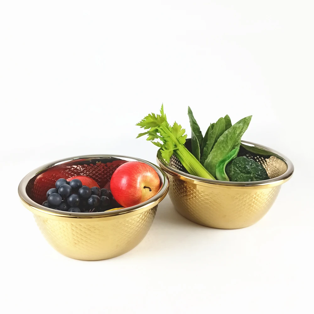 LIHONG Chinese Style Stainless Steel Kitchen Dinnerware Large Fish Scale Lines Gold Food Mixing Bowl Washing Vegetables Basin