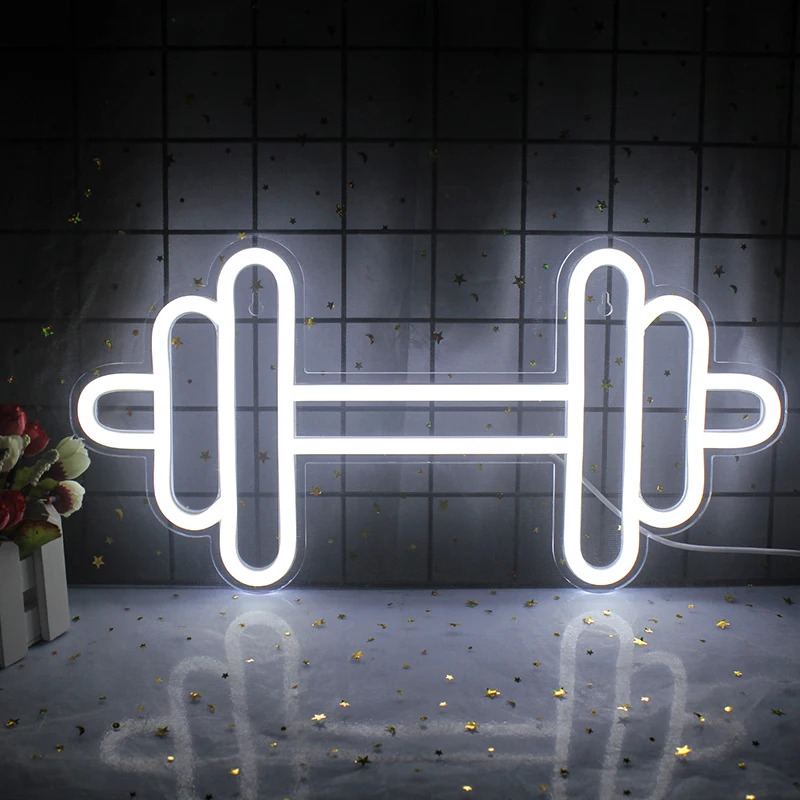 Wanxing Neon Barbell Dumbbell Neon Sign Gym 3 Colors Wall Hanging Neon Light Sign For Sports Room Decor Club Party Bar Xmas Gift
