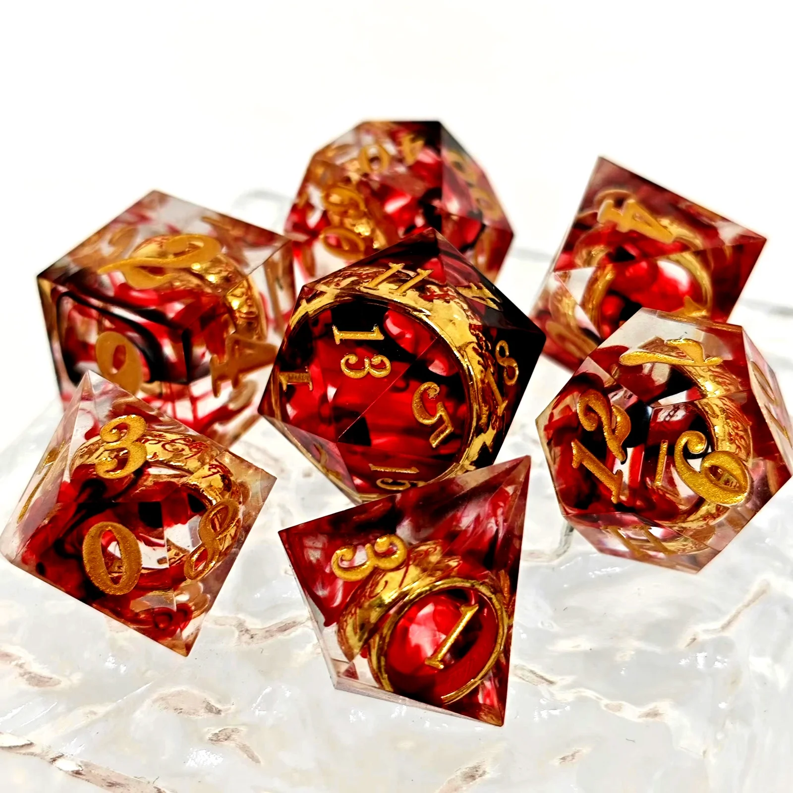 Premium Lord of Rings DND RPG Dice Transparent Sharp Edge Resin Dice Set for DND Gamer