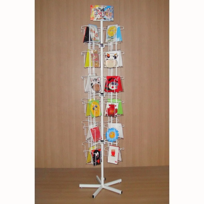 retail souvenir store fixture iron rod form pocket frame floor stand metal wire custom spinning  greeting cards display rack