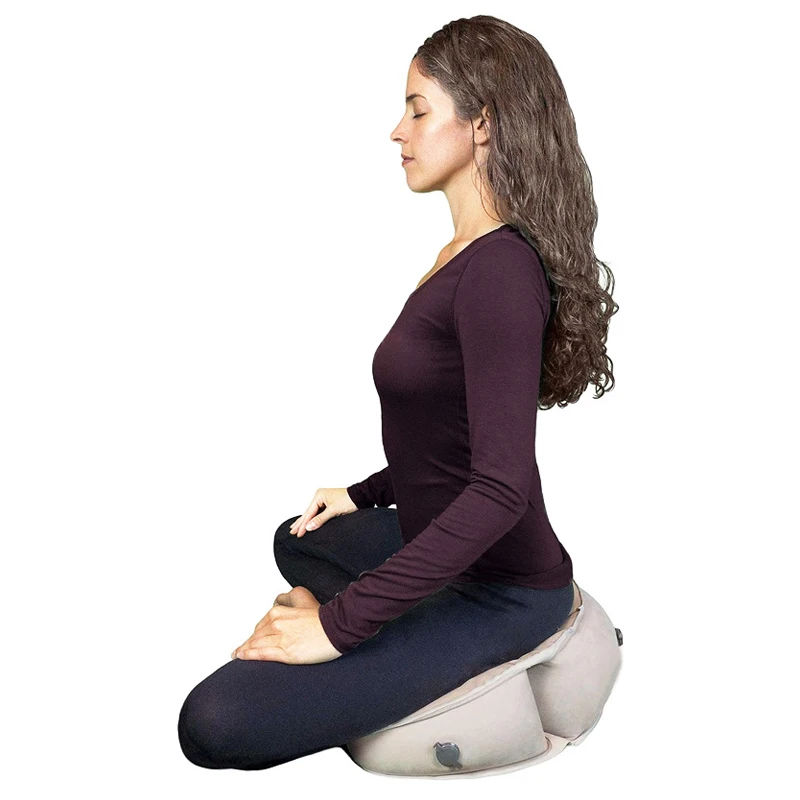 Inflatable Yoga Mat PVC Flocking Air Meditator Total Comfort with Adjustable Three Chamber Design Inflatable Meditation Cushion