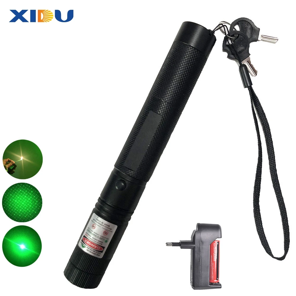 XIDU Мощный 10000 м 532nm зеленый лазерный прицел красная лазерная указка Мощный регулируемый фокус лазер с лазерная ручка голова горящий матч