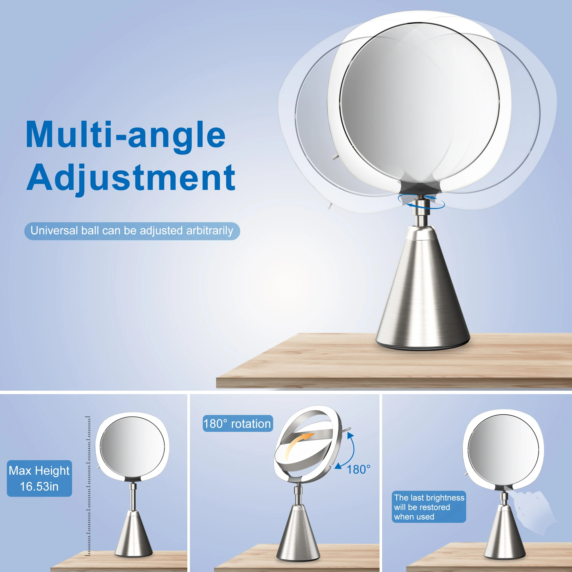 8in Smart Desktop 10X Magnifying Vanity Mirror Easy-to-Use Human Sensor Double Sided Light Metal Touch Convenient make-up mirror