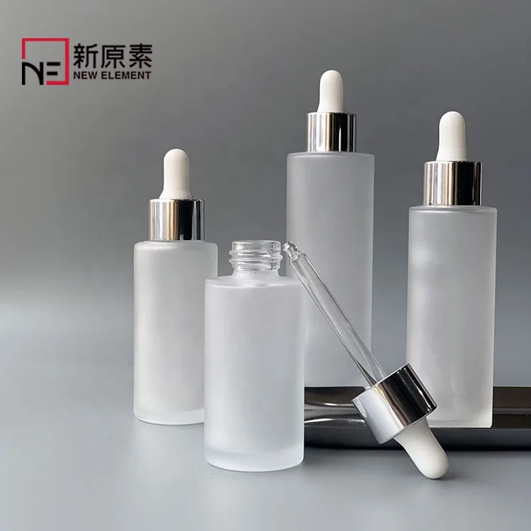 cylinder round 20ml 30ml 40ml 50ml 60ml 80ml frosted skincare hair growth oil bottle with silver white dropper