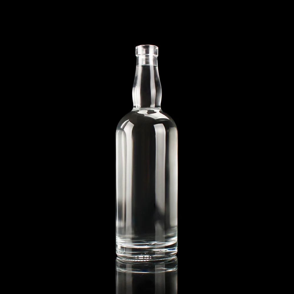 Customized logo printing round shape clear extra flint 750 ml spirits tequila vodka brandy rum gin liquor whisky glass bottle