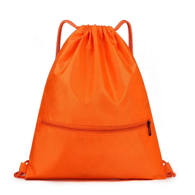Promotional Outside Waterproof Zipper Black Small Nylon Mesh Backpack Drawstring Bag Pattern