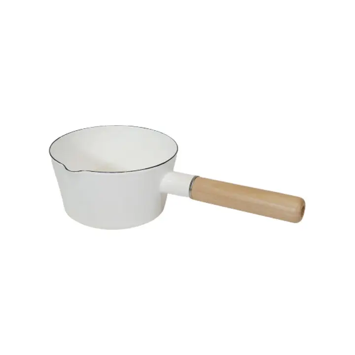 Custom even heat conduction easy to cook and clean enamel milk pan nonstick milk pot with pour spouts