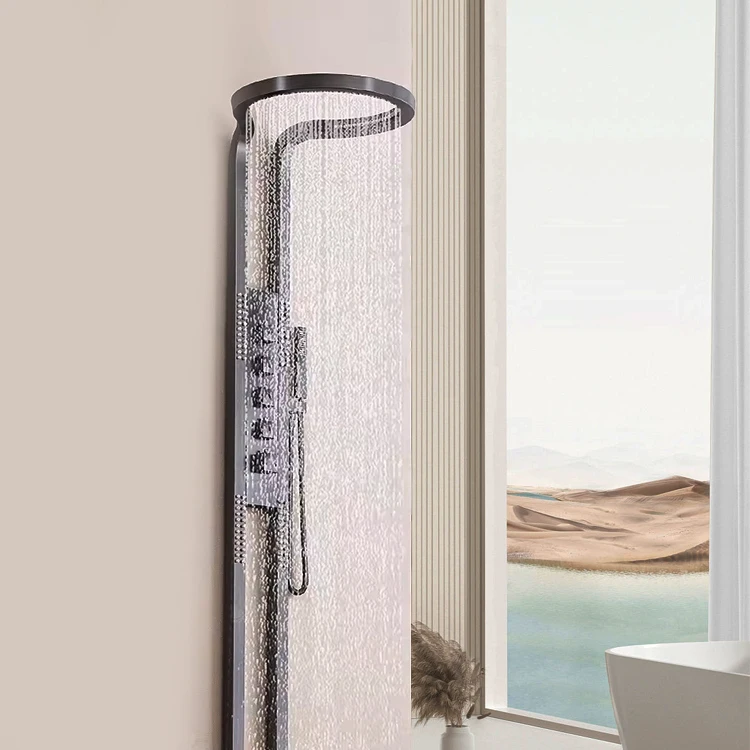 Factory Black Silver Multifunction Rainfalll Piano Key Hot And Cold Sprinkler Massage Shower Head Sets System Panel