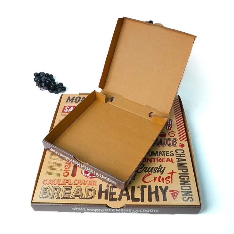 Food grade flute corrugated custom printed size 9 10 11 12 14 18 inch pizza box design cardboard carton pizza box