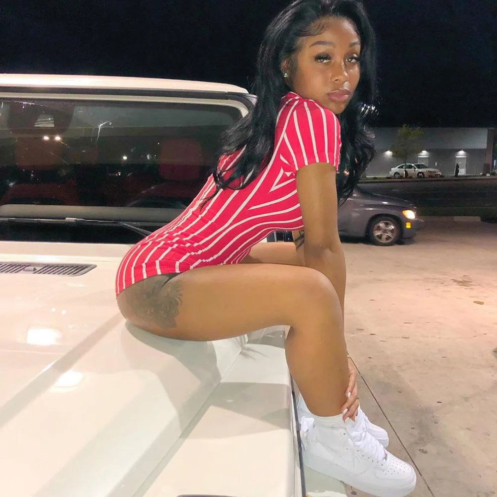 TOB 2020 Summer Rompers Hot Selling Women Sexy V Neck Short Sleeve Striped Club Casual Jumpsuits DZ014 Bodycon Jumpsuit Rompers