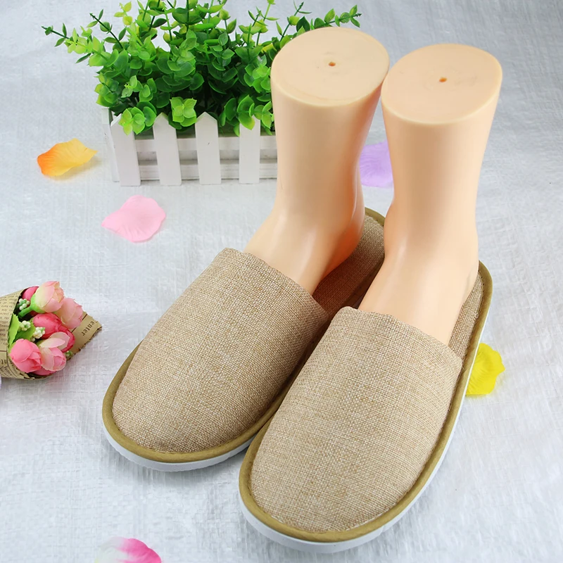 Eco friendly linen fabric slipper with eva  sole for hotel and bathroom