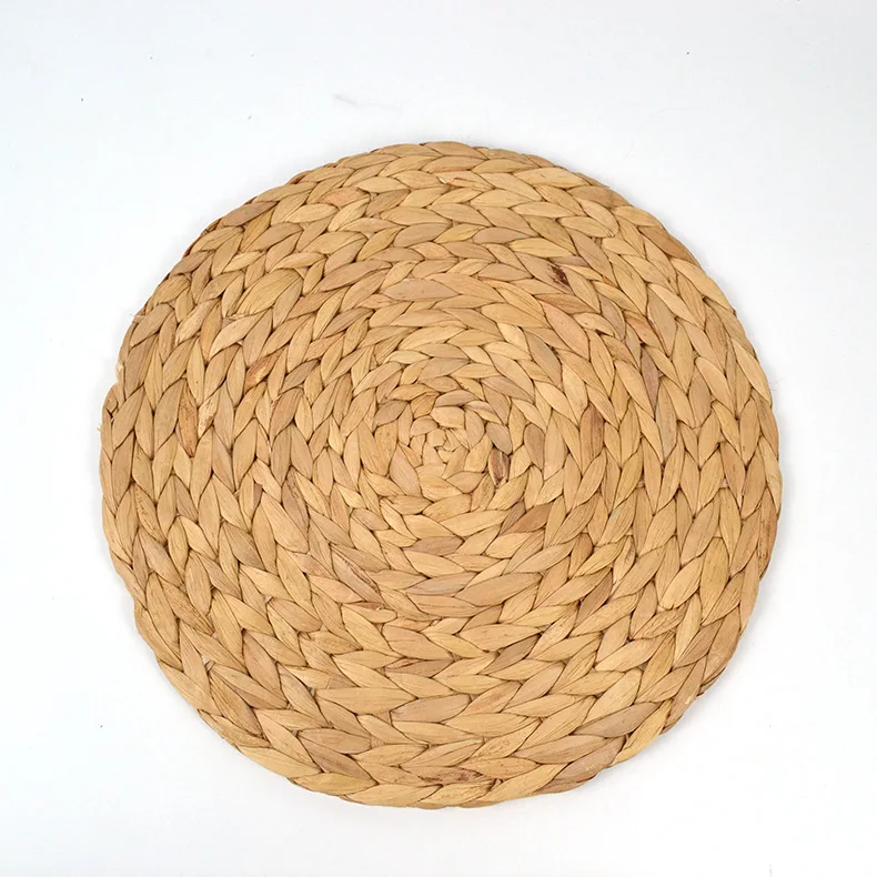 Handmade Round Woven & Natural Wicker Placemats Water Hyacinth Straw Braided Mat Gourd Grass Meal Mat Table Decoration