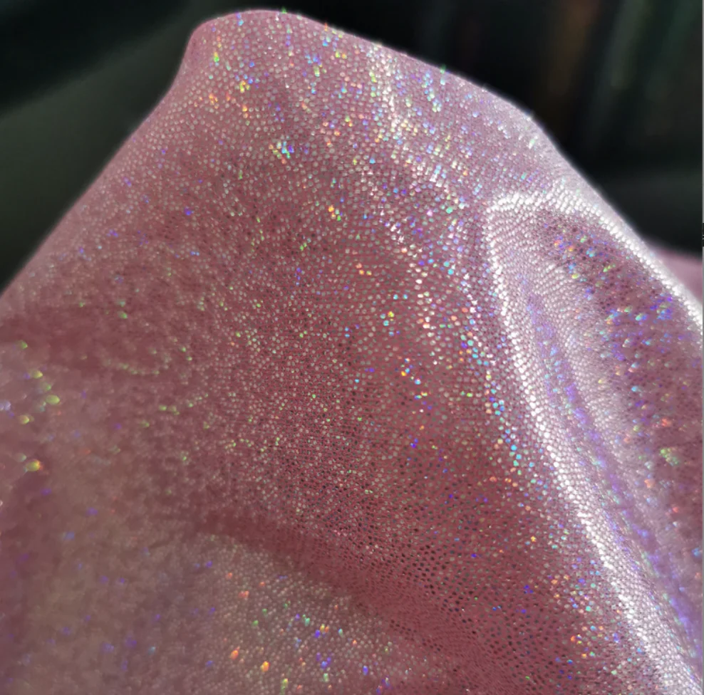 ZSYFoil Glitter Dot Design Mirror Leather Reflective Laser Polyester Fabric for Bridal Party Evening Stage Dress Swimwear Fabric