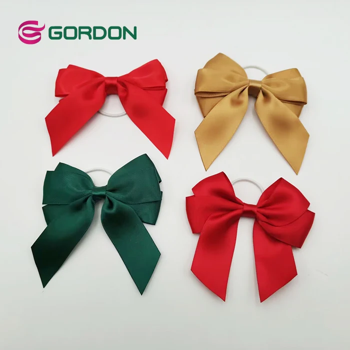 Gordon Ribbons 4 Loops Pre tied  with Stretch loop Ribbon Bow Handmade  Satin Ribbon Bow