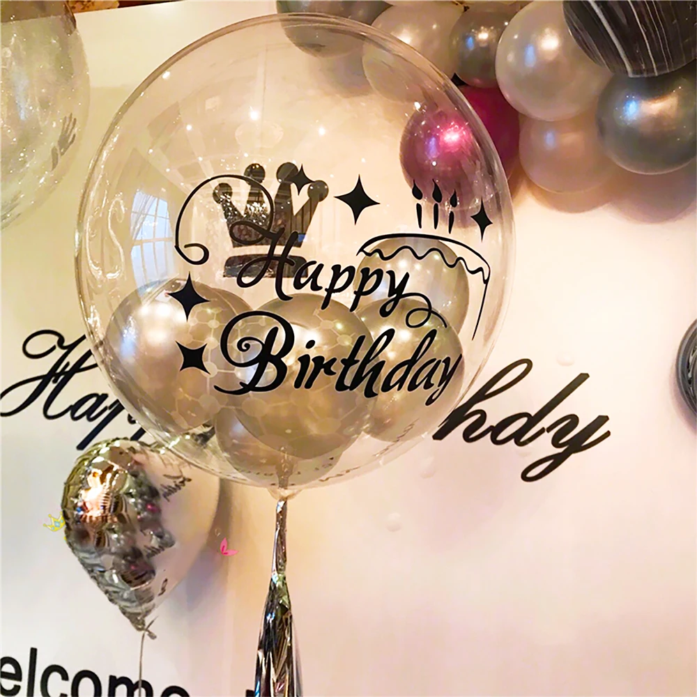 Happy Birthday Bobo Ball Transparent Balloon Sticker Wedding Bobo Balloon Stickers