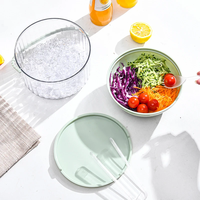 Multifunction Stackable Portable Chilled Furit Vegetable Salad Dip Bowl Cold Serving Dish With Lid And Handle