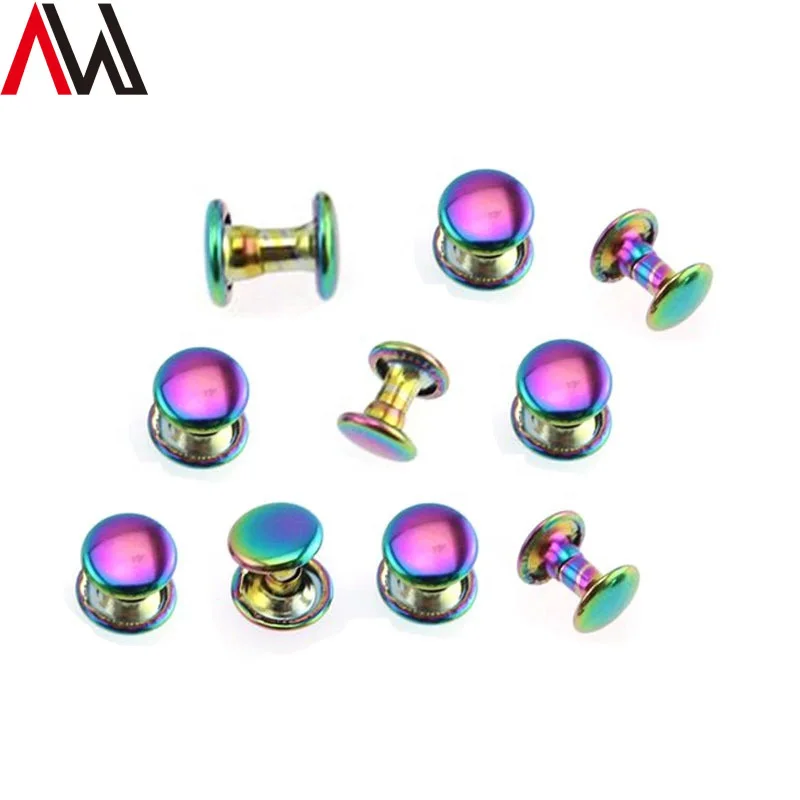 Double Cap Skull Punk Brass Rainbow Female Stainless Steel Round Head 8mm Mushroom Cone Metal Screw Rivet For Leather
