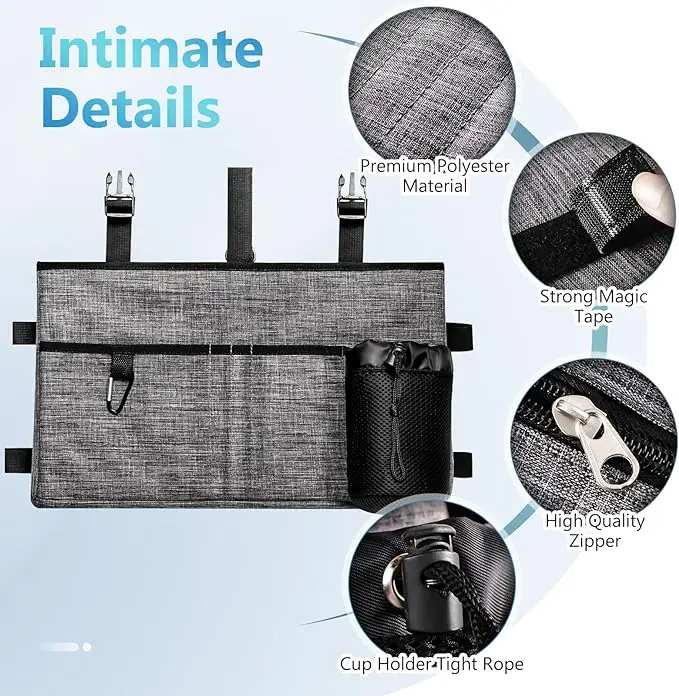 Walker Basket with Cup Holder Foldable Walker Storage Bag for Seniors with Big Capacity wheelchair Storage Bag