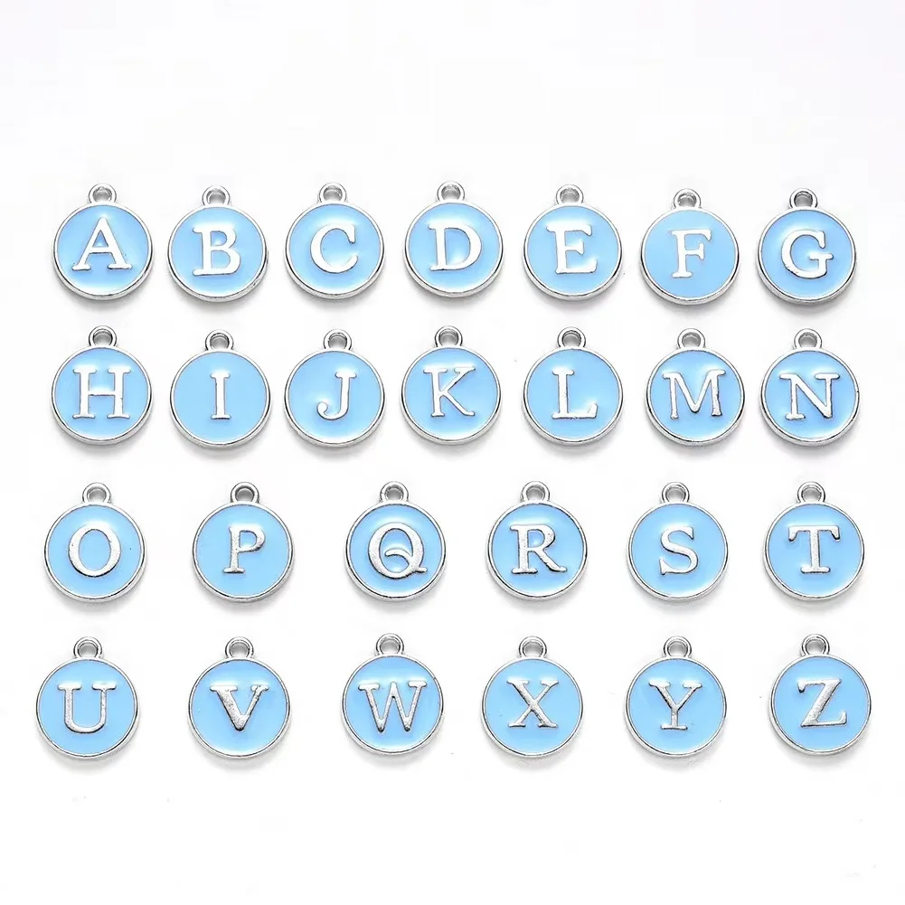 100pcs 12*14MM Round Gold Enamel Alphabet Charms Color Capital Letter Beads Initial Pendants Alloy Jewelry Making Accessories