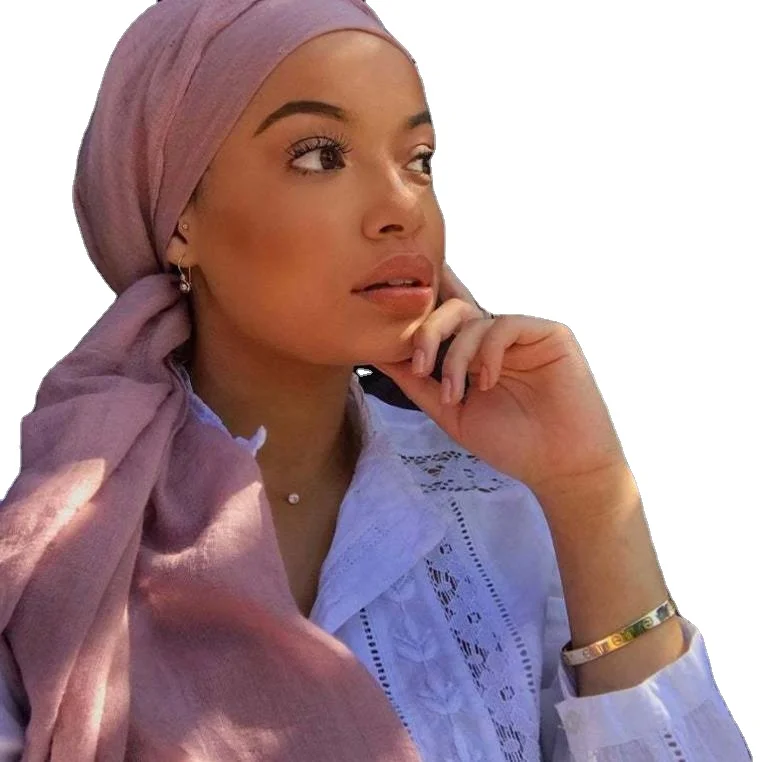 Fashionable versatile monochrome cotton linen scarf oversize headscarf lady gauze head cover
