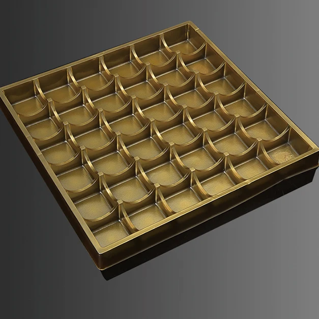 35PCS Wholesale Disposable Offset Printing Golden PET Gilded Plastic Blister Chocolate Packaging Box Blister Insert Tray