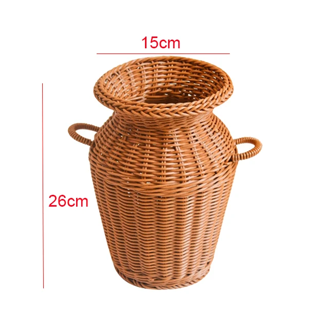 Renel Home Decor Plastic PE Woven Antique Rattan Vase for Artificial Flowers