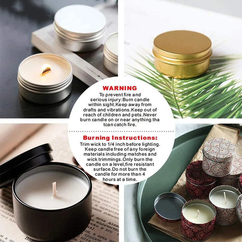 Candle Warning Labels, 1.5 Inch Candles Safety Labels Warning Sticker Decals for Candle-Making DIY Jars(White)