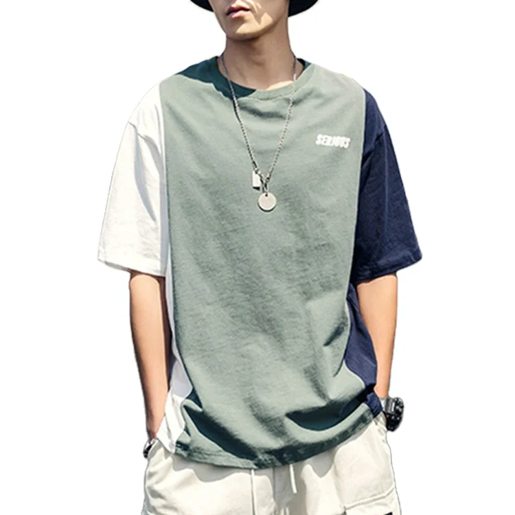 Custom Latest Design Screen Print Vintage T-Shirt Men 100% Cotton Colorblock Loose Fit Retro T-Shirts