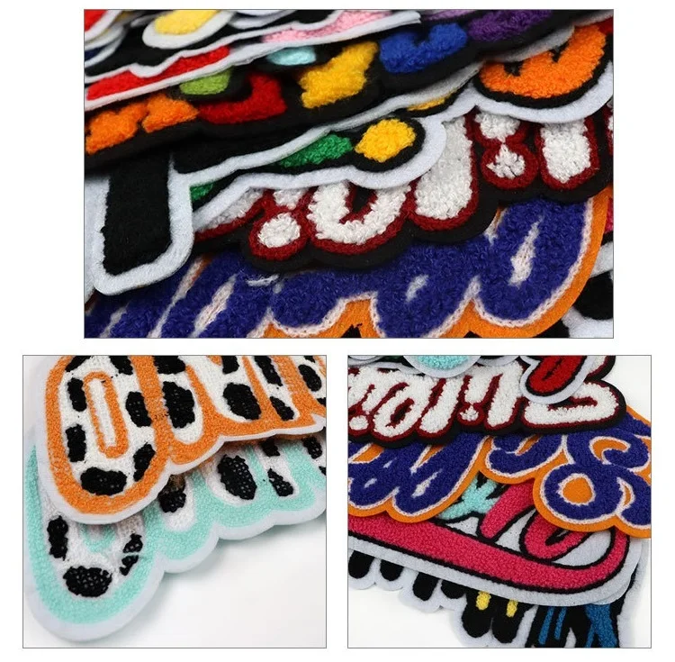 Custom High Quality Wholesale Sew-on Big Size Letters Towel Patches Embroidery Chenille Patches