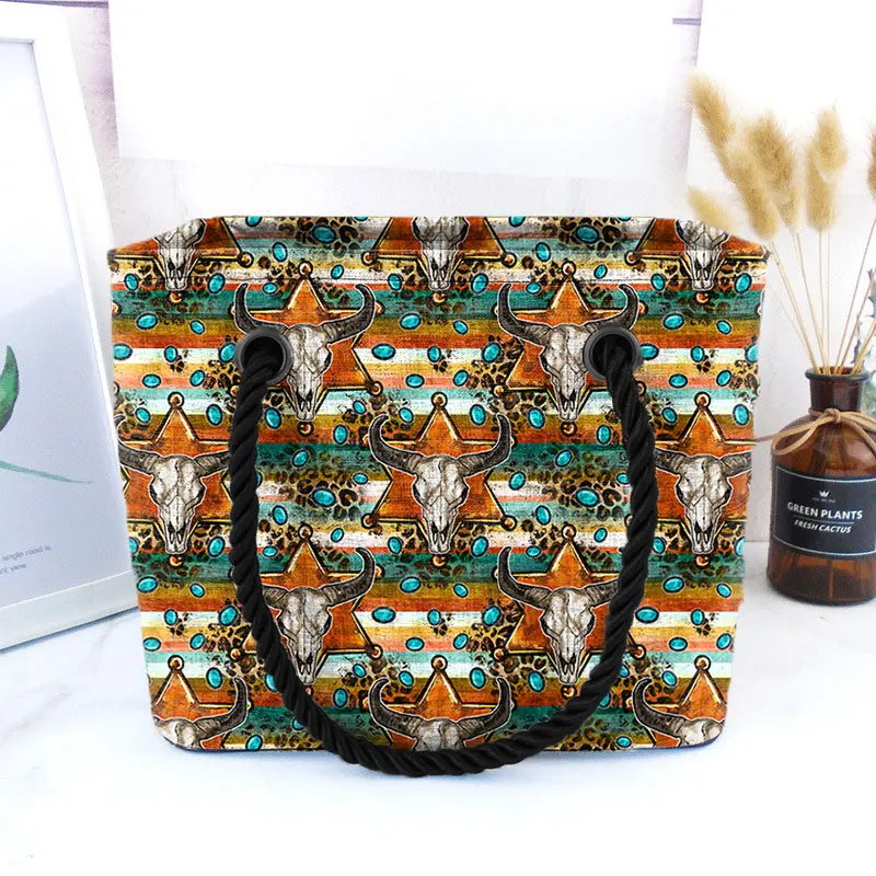 Cashew Nut Flower Leopard Colorful Striped Turquoise Bull Cow Head Travel Wash Toiletry Totes Bag