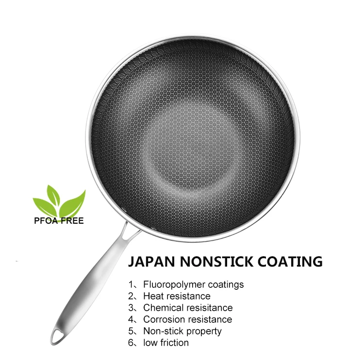 Wholesale HEXCLAD cookware tri-ply cookware stainless steel wok pan panela wajan stainless steel wok pan