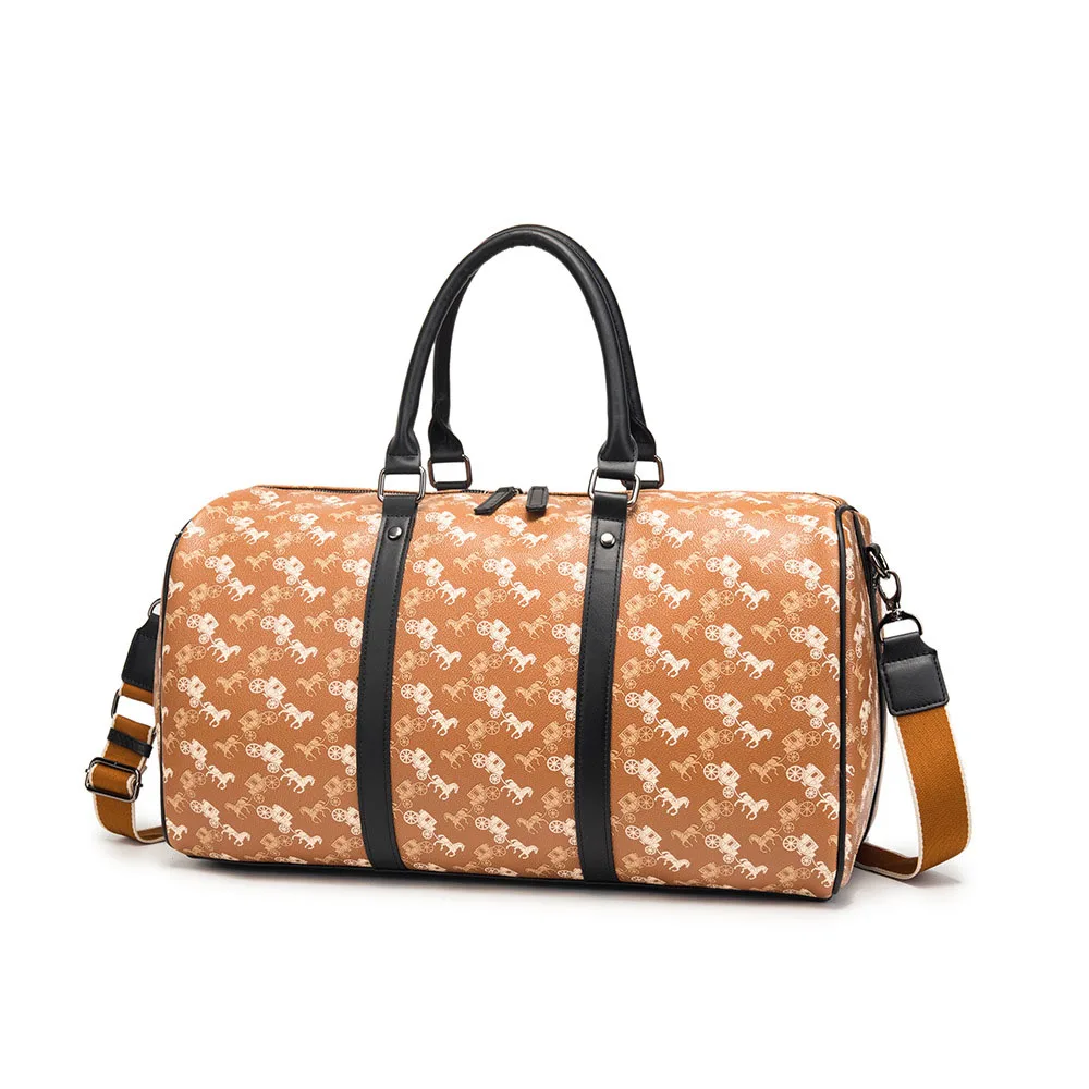 custom print overnigt holiday weekend Single Shoulder pu leather travel duffle pack weekender Bag