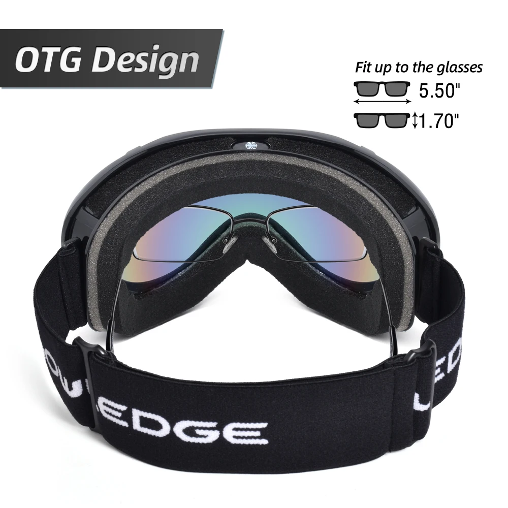 Snowledge Amazon Good review ski goggles 100% UV protection double layer anti fog lens OTG design snow goggles