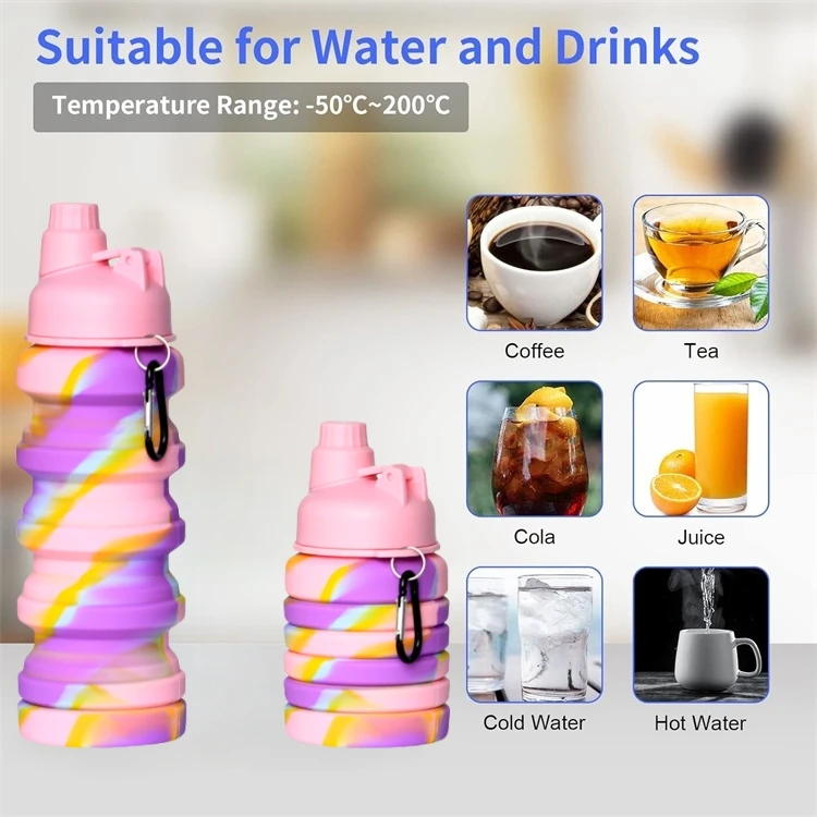 Hot selling high quality environmentally friendly foldable water bottles travel silicone foldable sports drinking bottles
