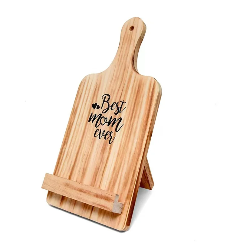 Recipe Cookbook Holder Stand Custom Engraved Bamboo Cutting Board Foldable Chef Easel Metal Hinges Kickstand iPad Tablet Compati