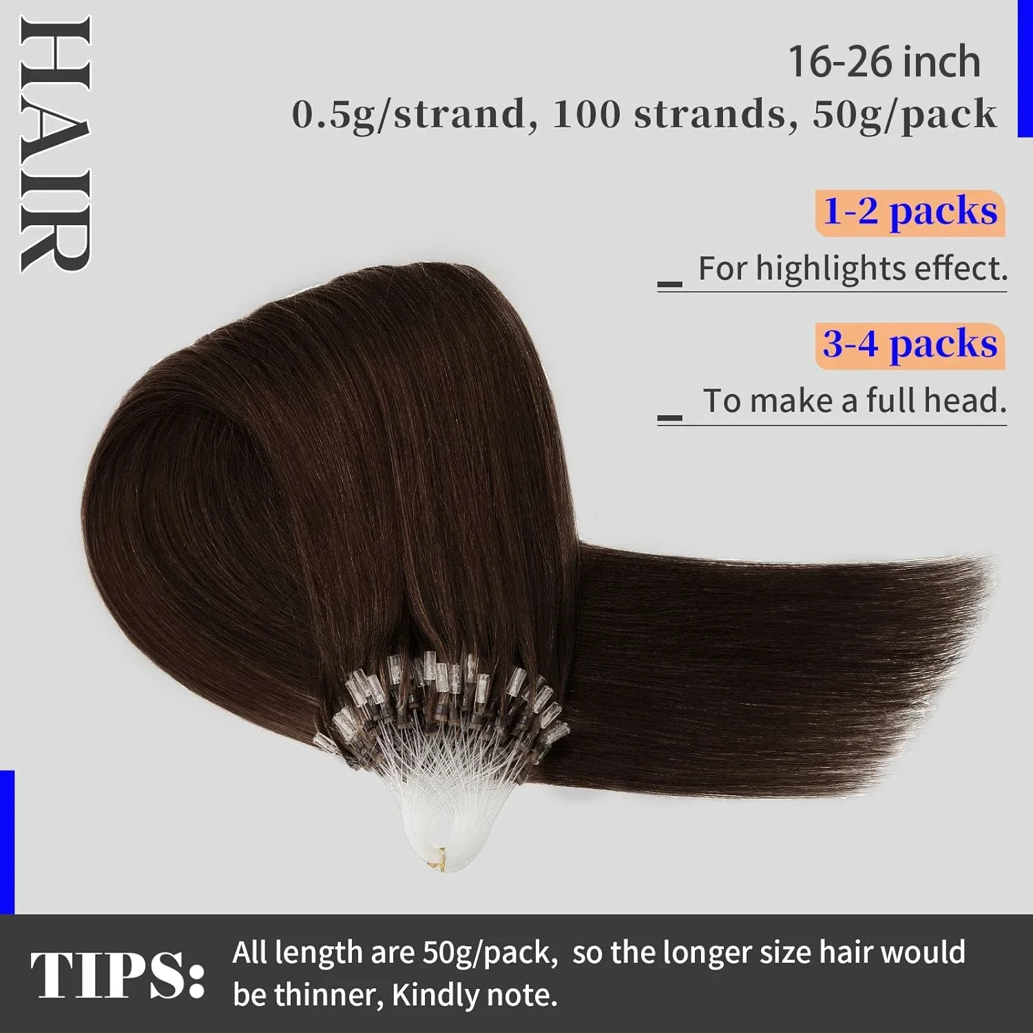 Straight Micro Loop Remy Hair Extensions Cold Fusion Beads #2