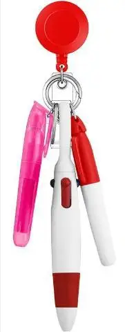 Retractable Shuttle Pen Set Badge Reel Mini Highlighter Neon Marker Pen Key Chain Retractable Badge Reel Badge Holder