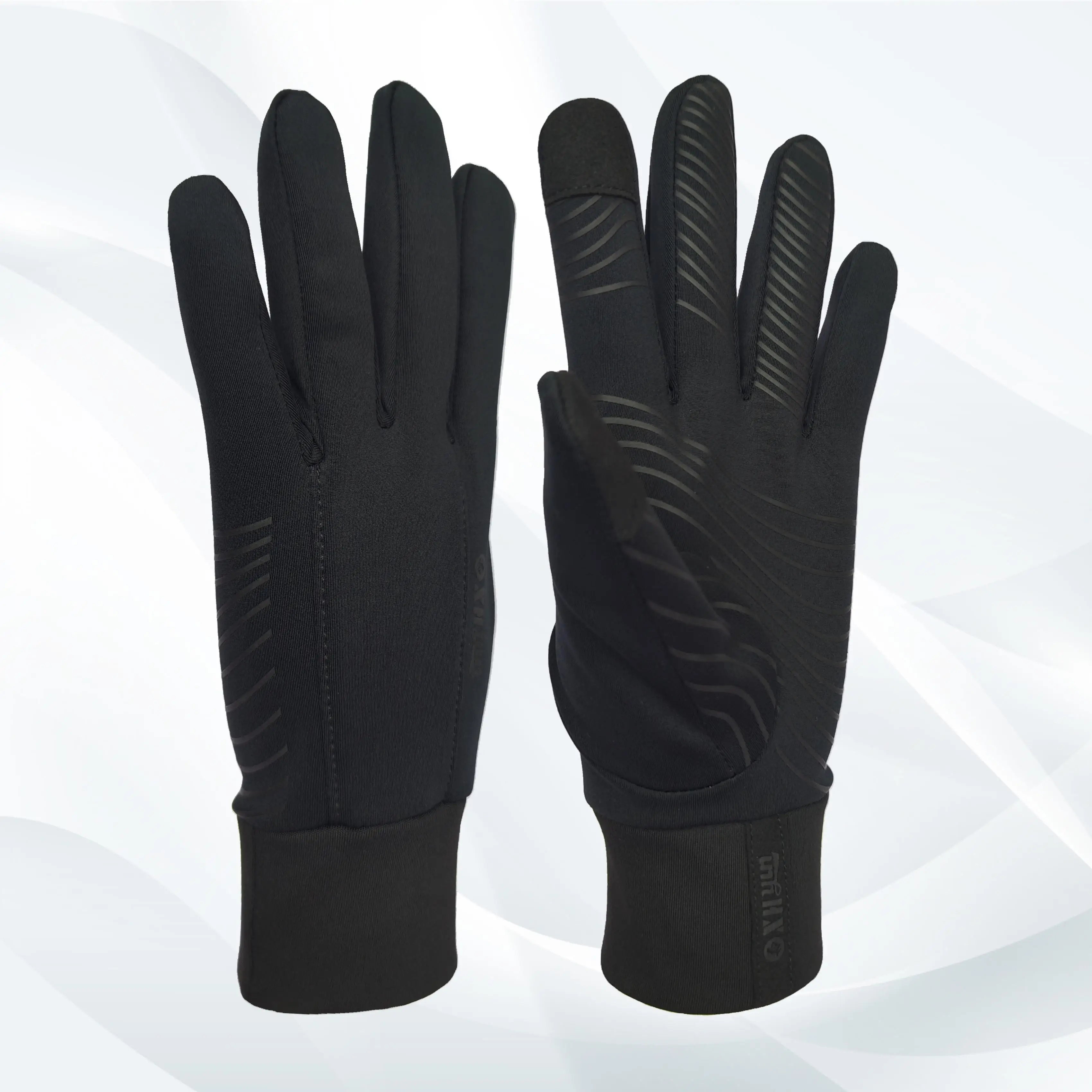 Black Nylon plush non-slip wear-resistant full finger winter outdoor warm running photography shoot hiking gloves