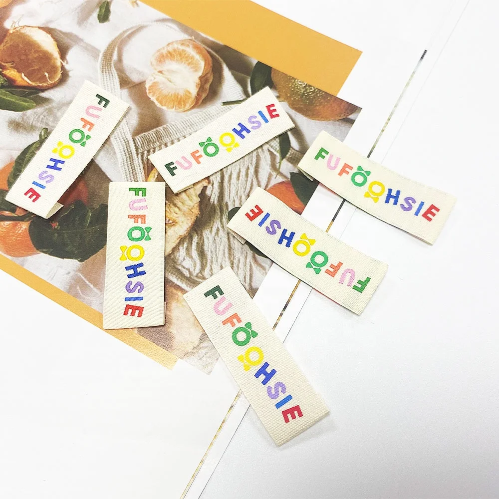 Fashion Design Brand Label For Garment End Fold Cotton Collar Printed Brand Label Woven Tags