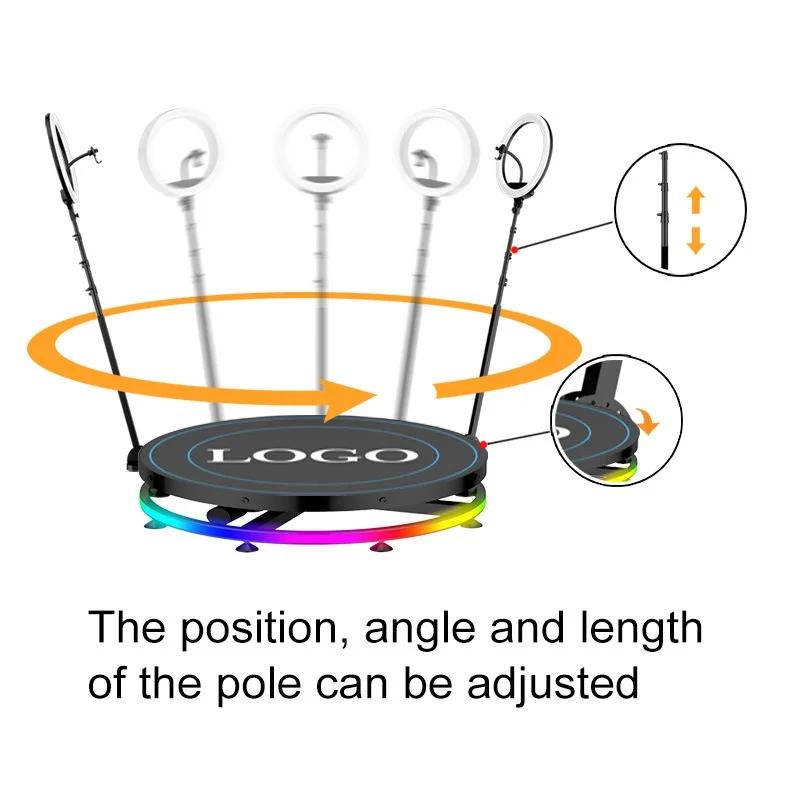 Hot sell Photo Booth Props 360 Slow Motion Selfie Spinning Digital Photo Booth With Ring Light Remote Control Free accessories